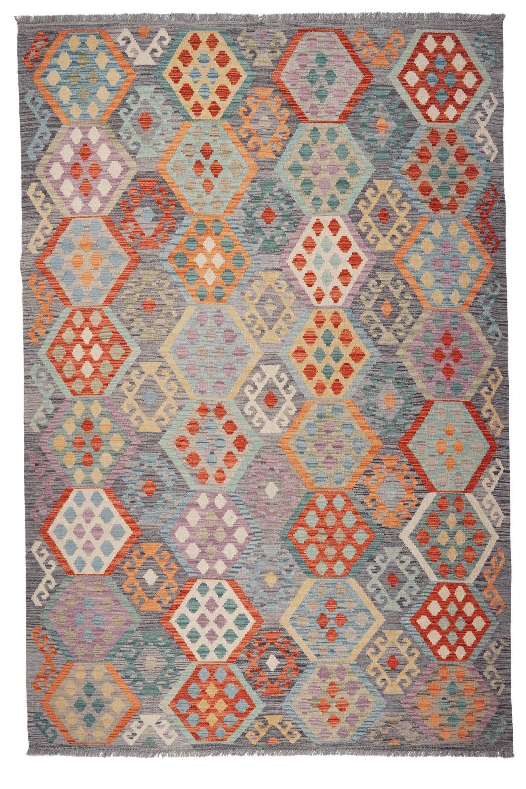 Kelim — Handmade, 193x293 cm, Grey, 100% Virgin Wool | Main view