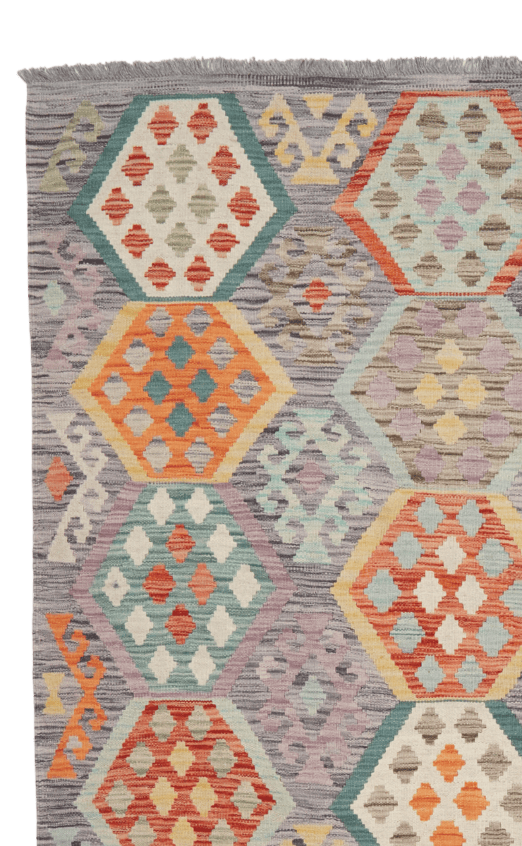 Kelim — Handmade, 197x292 cm, Grey, 100% Virgin Wool | View 3