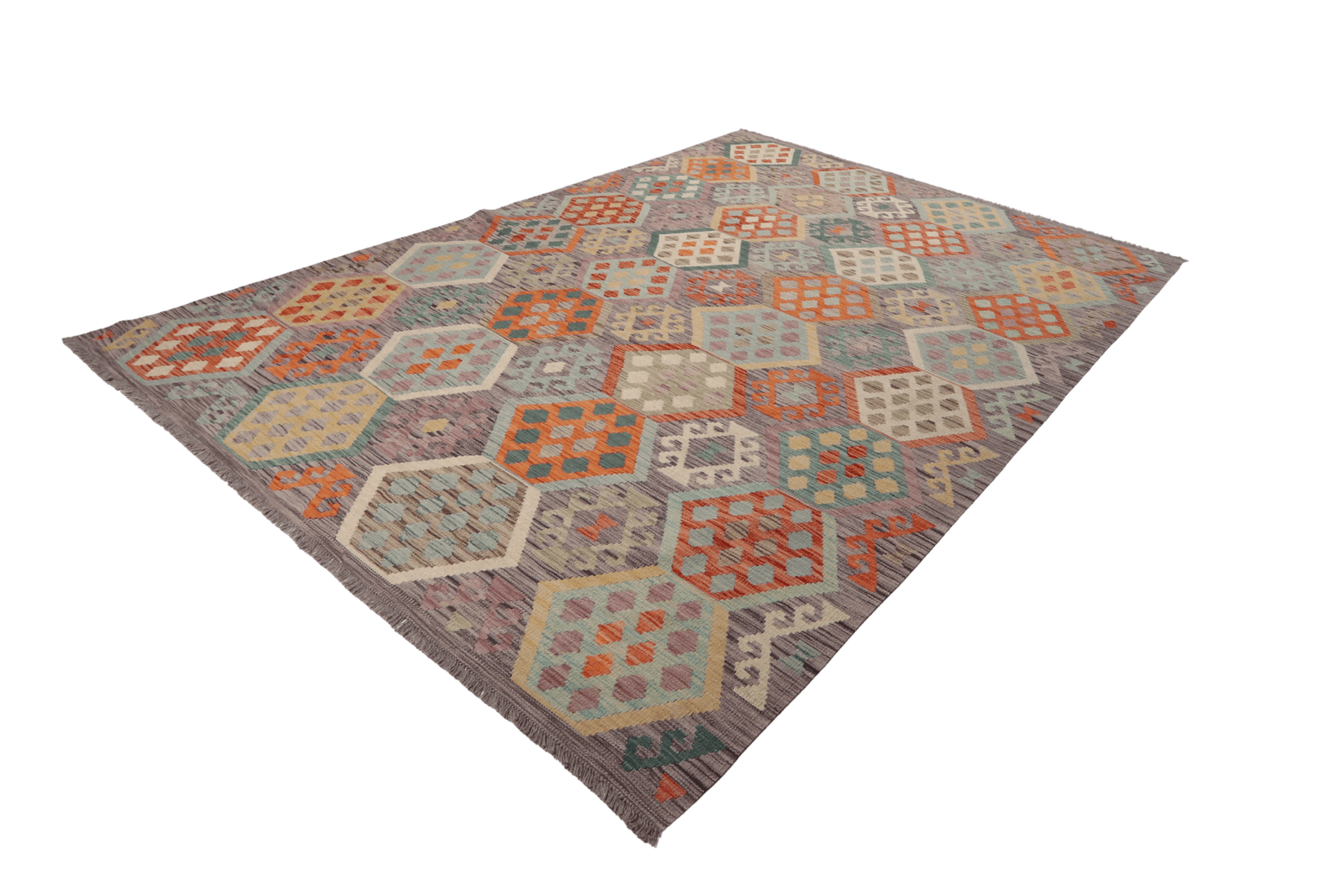 Kelim — Handmade, 197x292 cm, Grey, 100% Virgin Wool | View 6