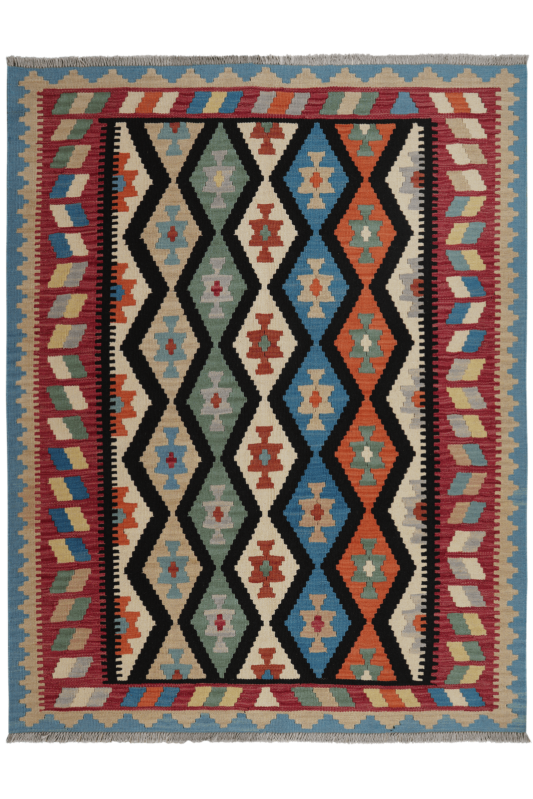 Kelim Gashgai — Handmade, 157x200 cm, Black, 100% Virgin Wool | Main view
