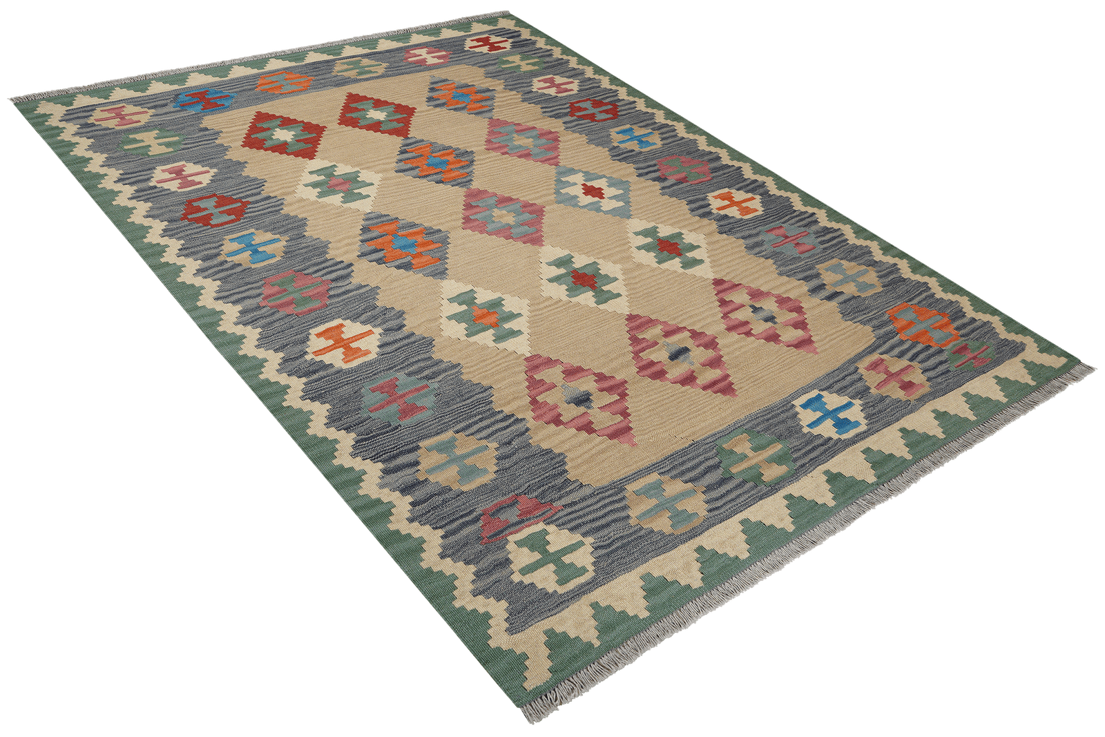 Kelim Gashgai — Handmade, 159x202 cm, Beige, 100% Virgin Wool | View 4