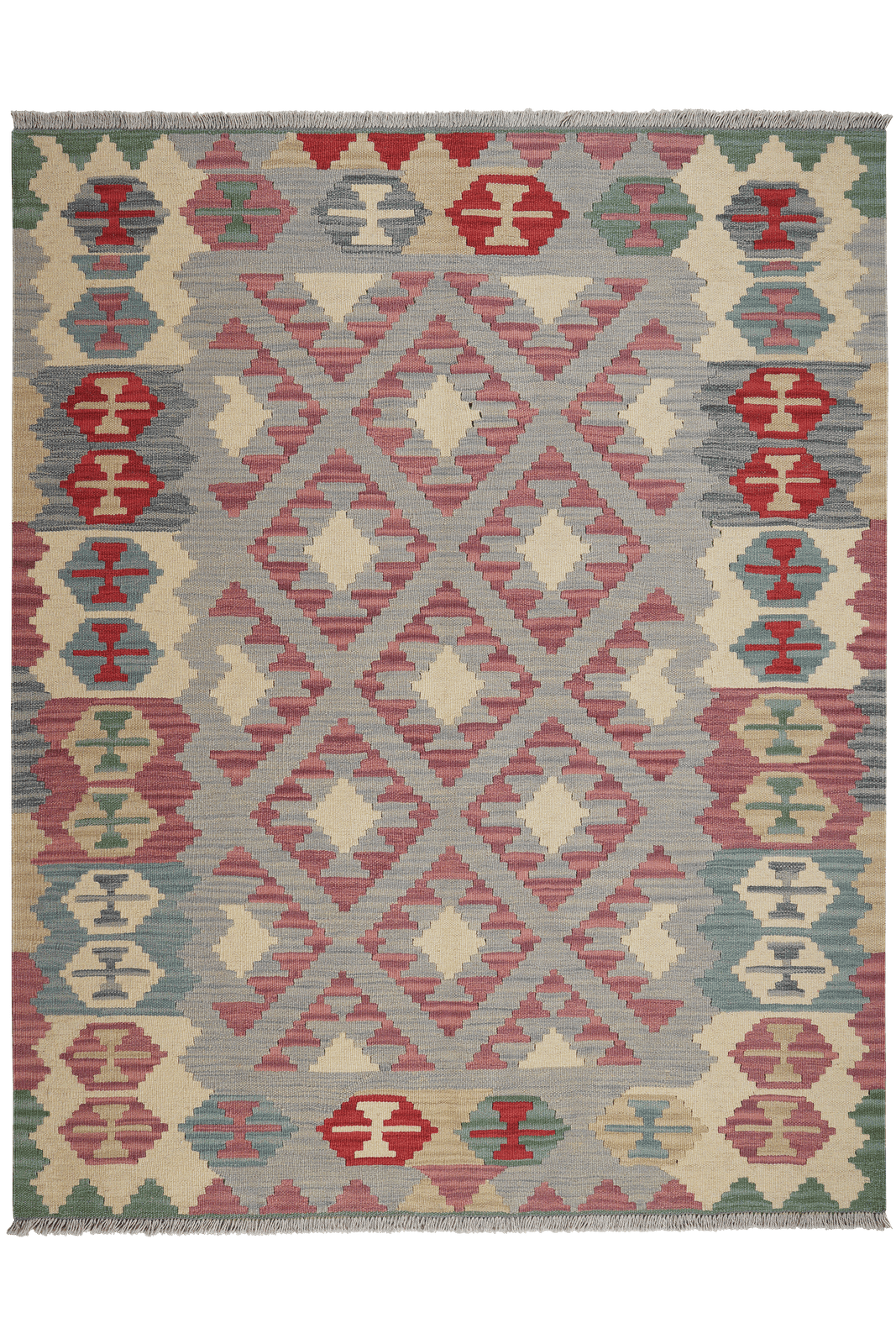 Kelim Gashgai — Handmade, 154x191 cm, Grey, 100% Virgin Wool | Main view