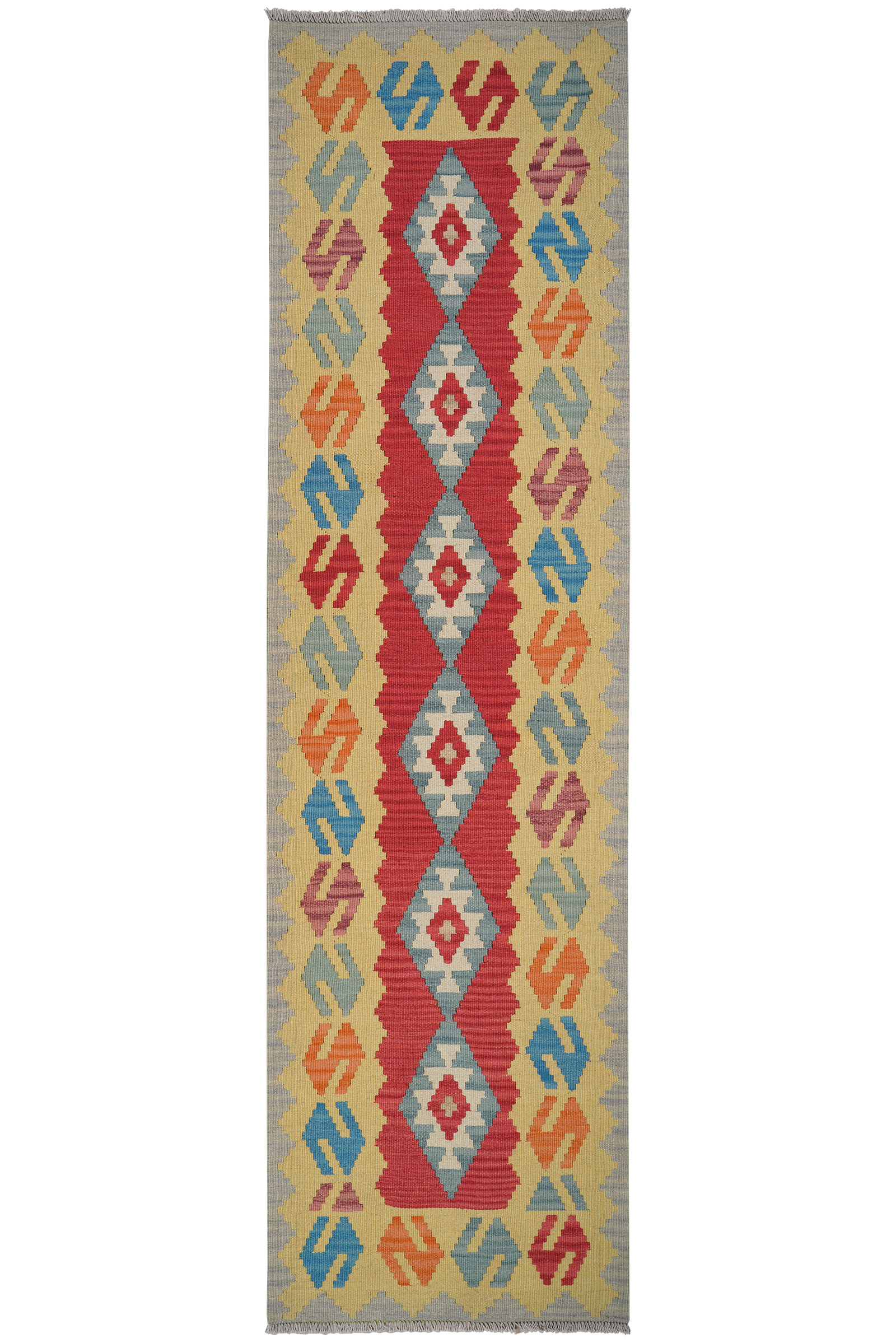 Kelim Gashgai — Handgefertigt, 300x82 cm, Gelb, 100% Virgin Wool | Main view