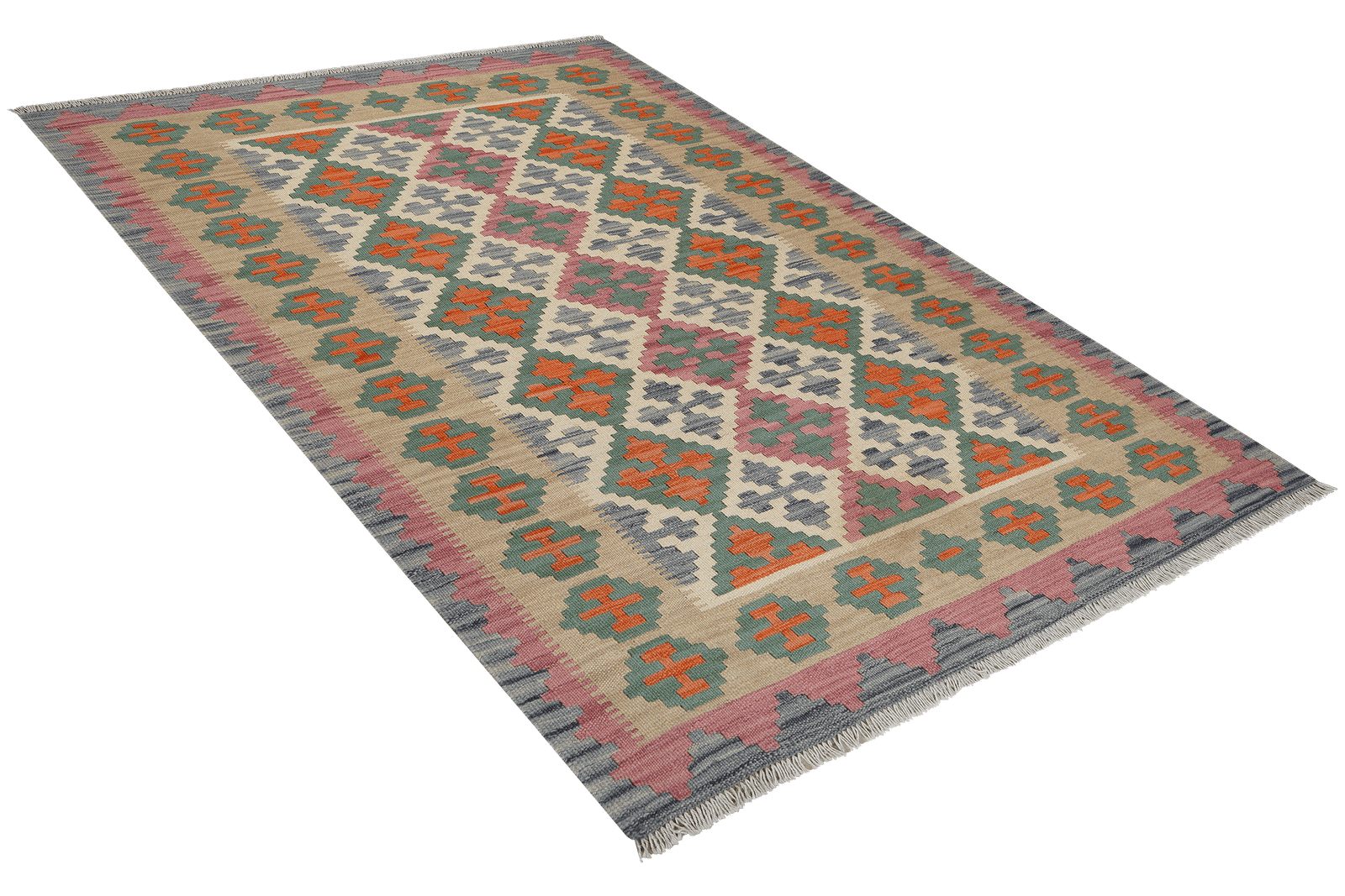 Kelim Gashgai — Handmade, 127x181 cm, Beige, 100% Virgin Wool | View 4
