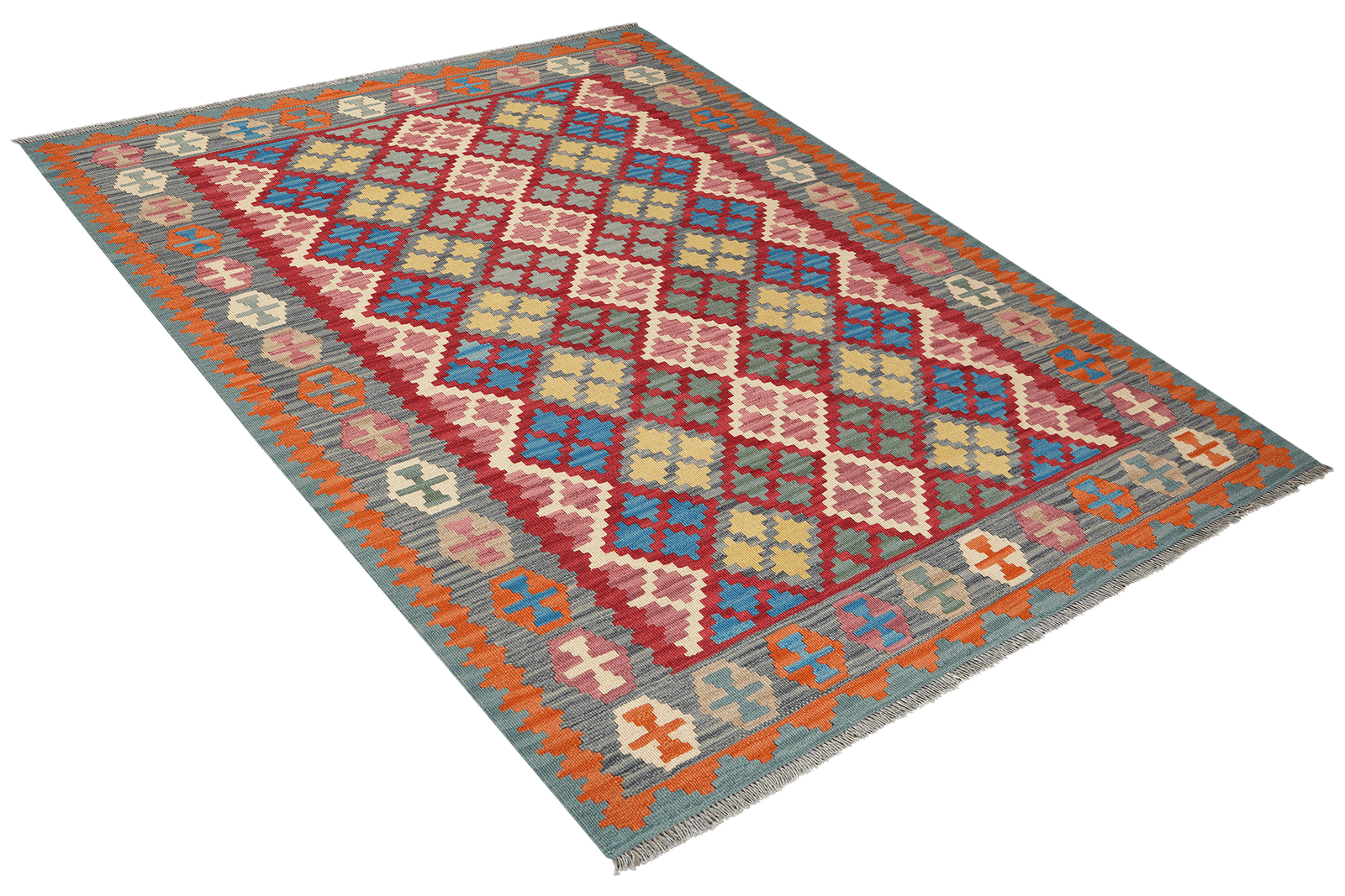Kelim Gashgai — Handmade, 161x207 cm, Red, 100% Virgin Wool | View 4