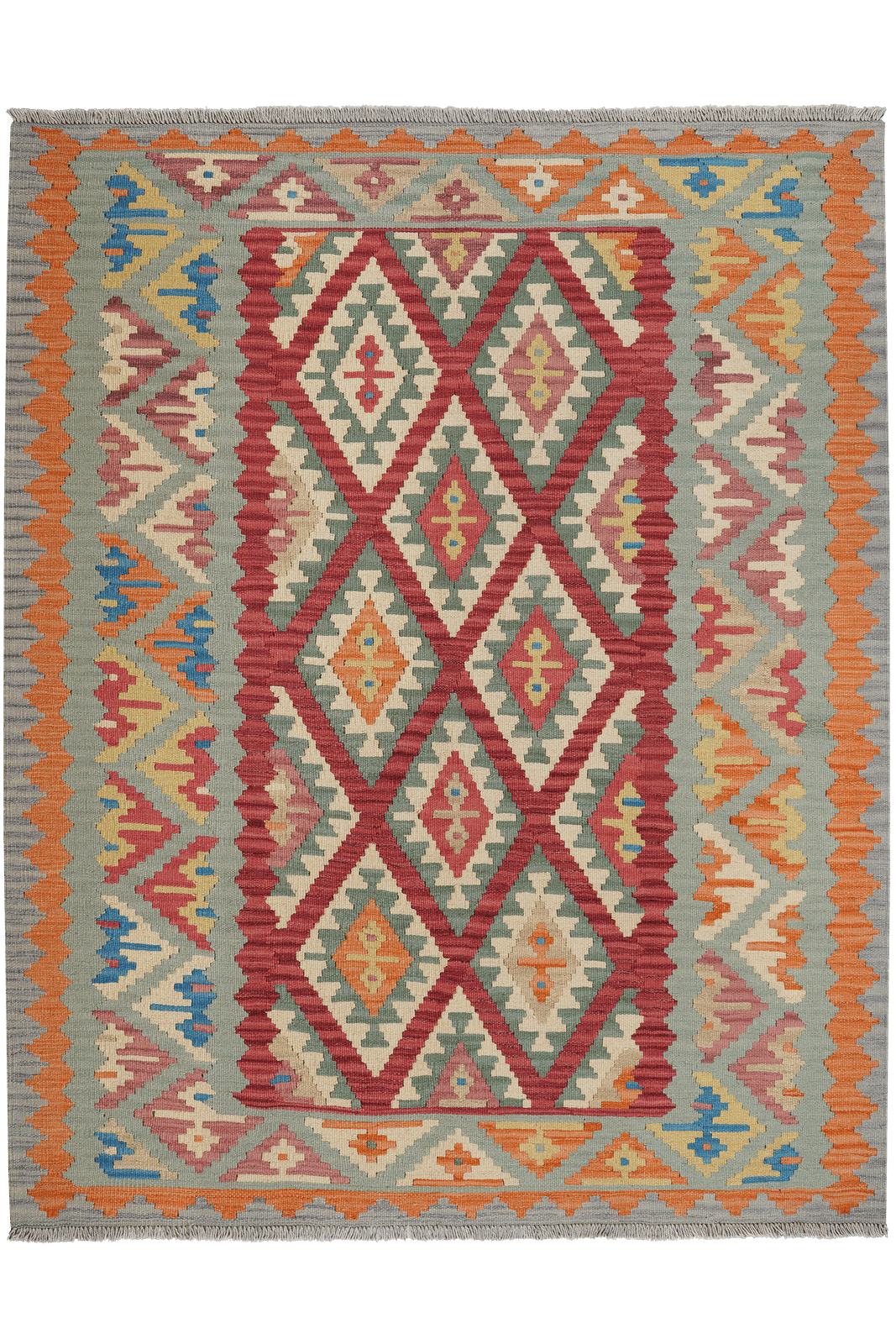 Kelim Gashgai — Handmade, 158x197 cm, Red, 100% Virgin Wool | Main view