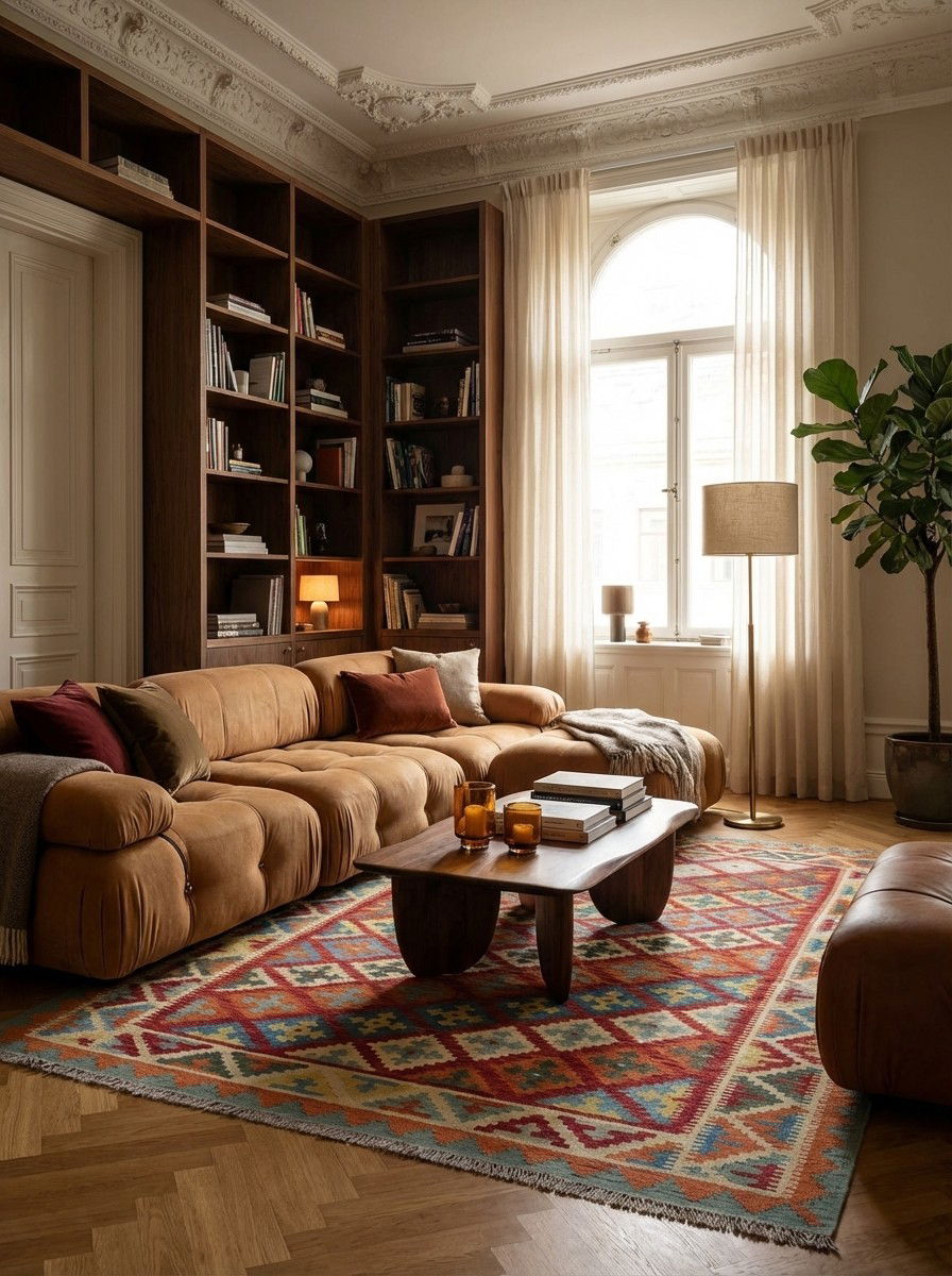 Kelim Gashgai — Handgefertigt, 198x158 cm, Beige, 100% Virgin Wool | Back view