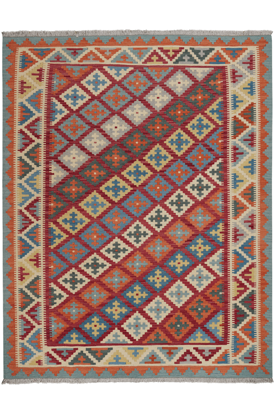 Kelim Gashgai — Handmade, 158x198 cm, Red, 100% Virgin Wool | Main view