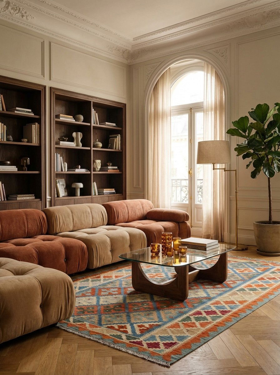 Kelim Gashgai — Handgefertigt, 213x157 cm, Beige, 100% Virgin Wool | Back view