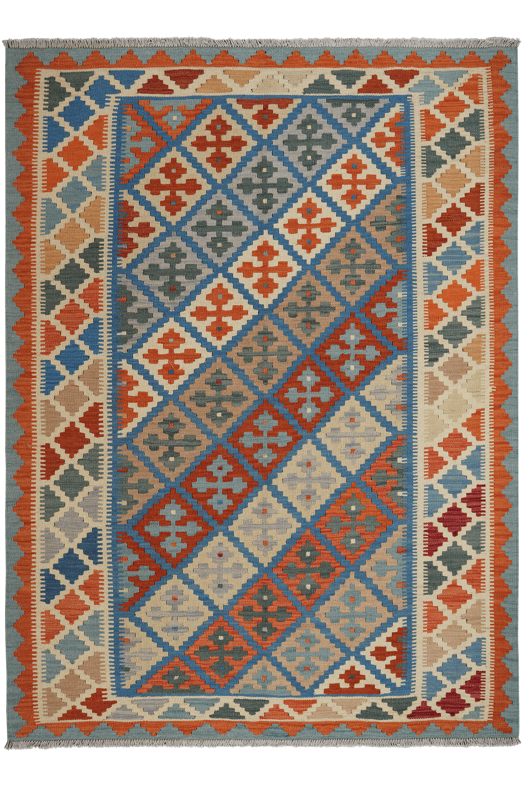 Kelim Gashgai — Handmade, 157x213 cm, Blue, 100% Virgin Wool | Main view