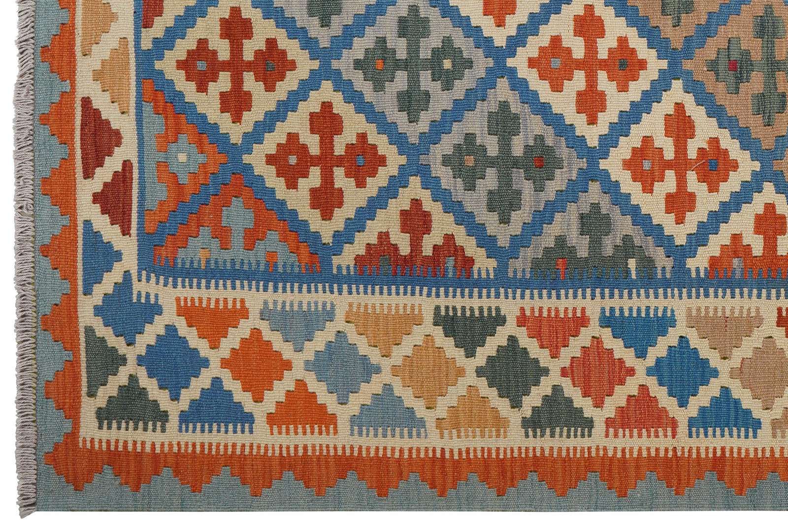 Kelim Gashgai — Handmade, 157x213 cm, Blue, 100% Virgin Wool | View 3