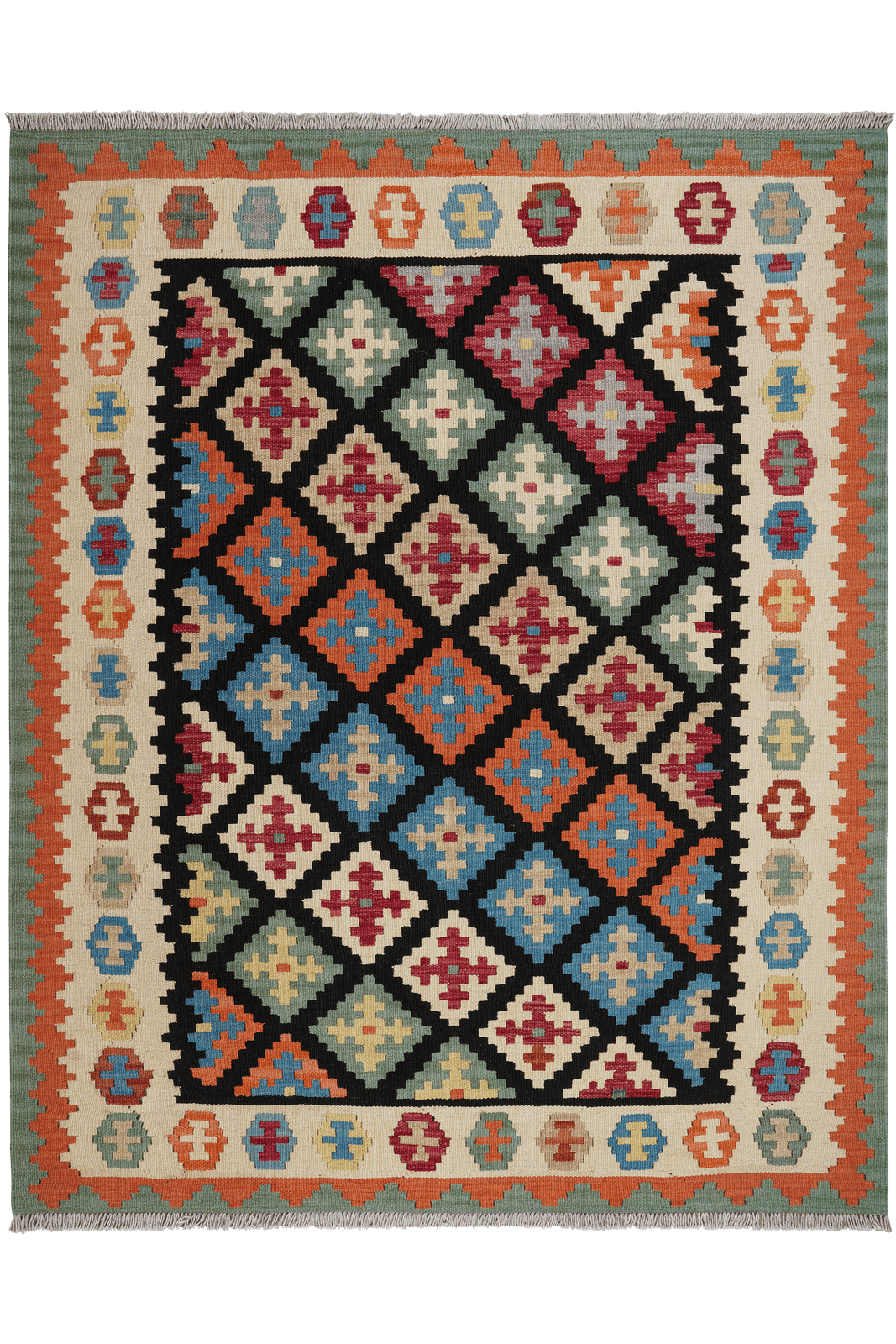 Kelim Gashgai — Handmade, 157x194 cm, Black, 100% Virgin Wool | Main view