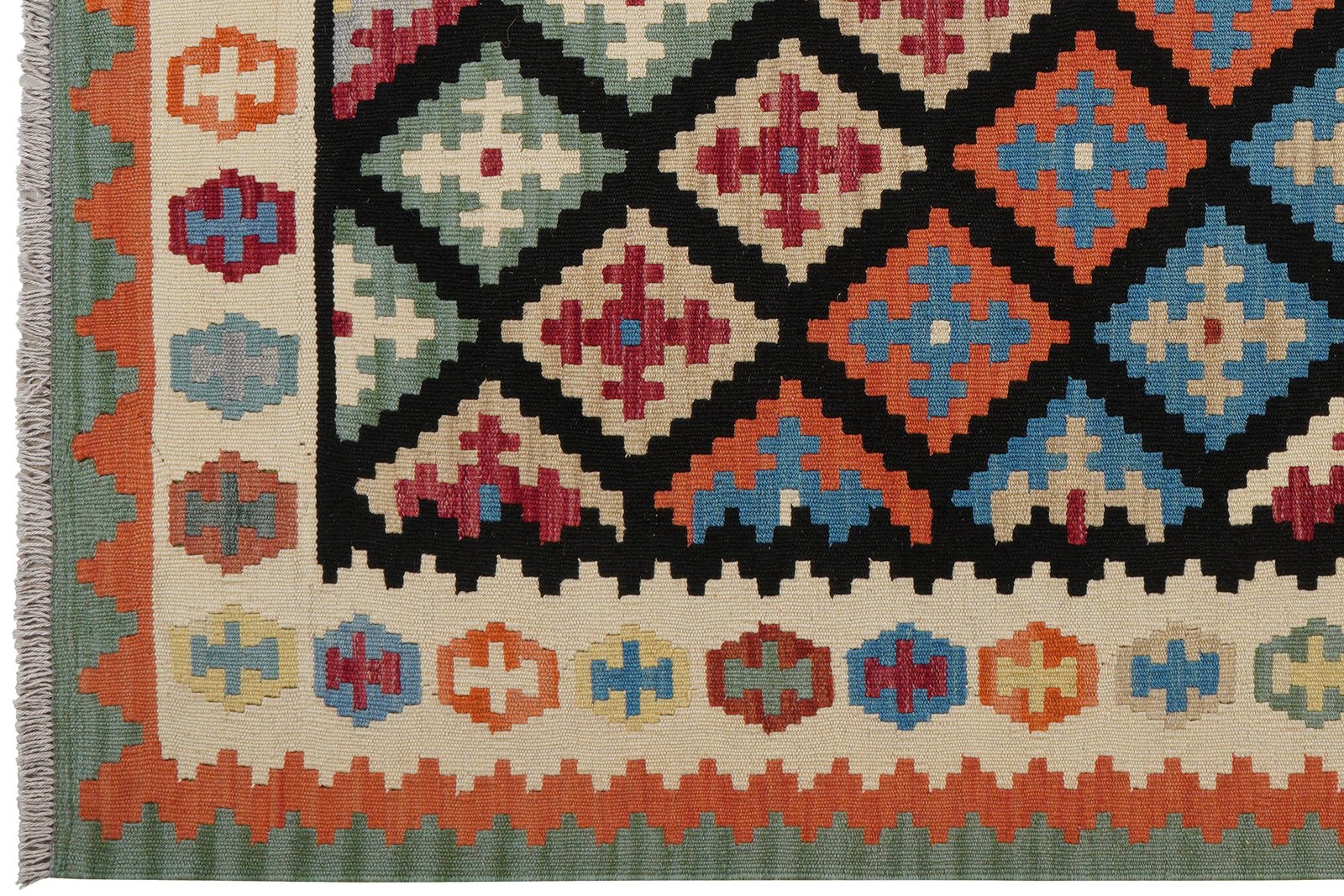 Kelim Gashgai — Handmade, 157x194 cm, Black, 100% Virgin Wool | View 3