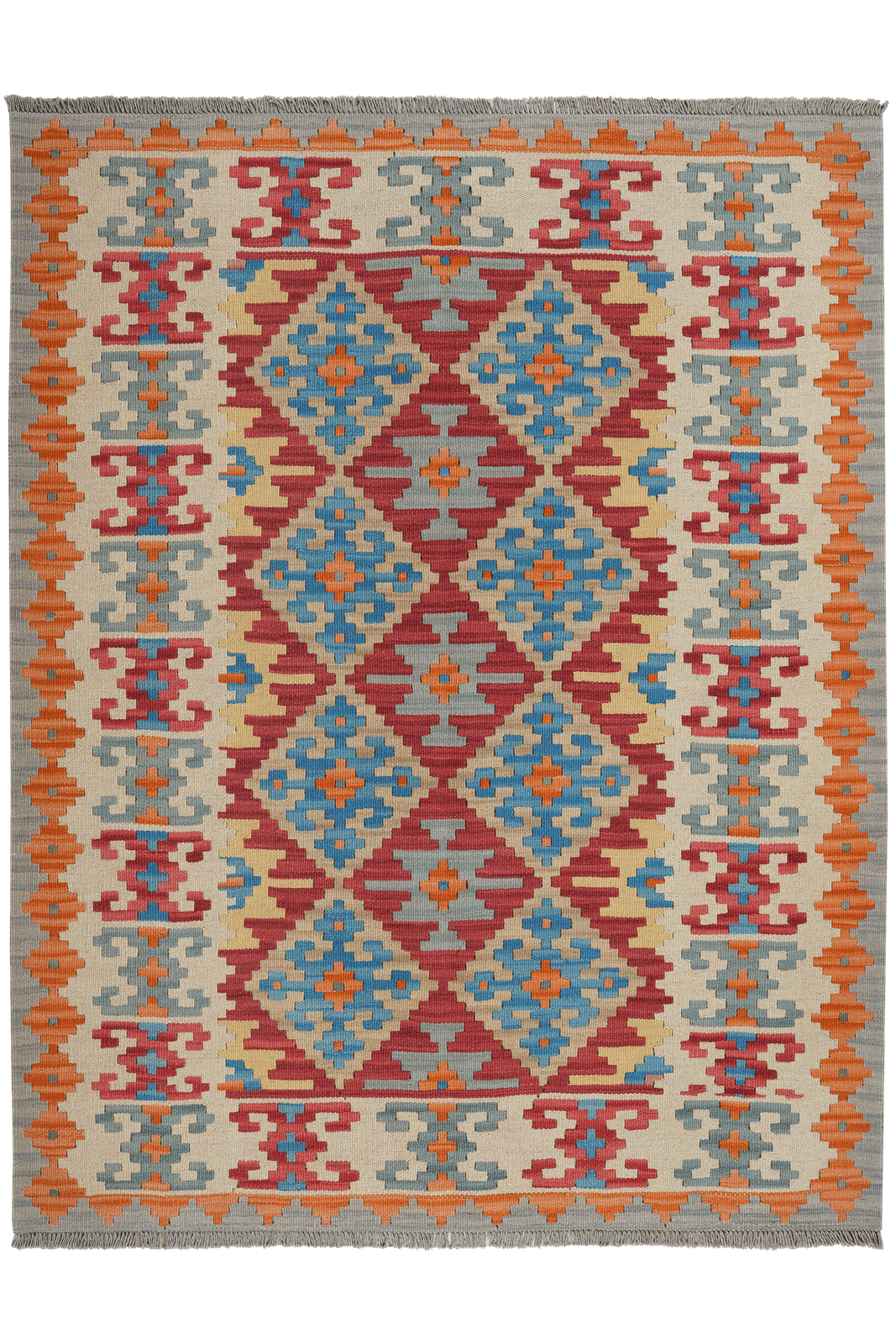 Kelim Gashgai — Handmade, 155x200 cm, Red, 100% Virgin Wool | Main view