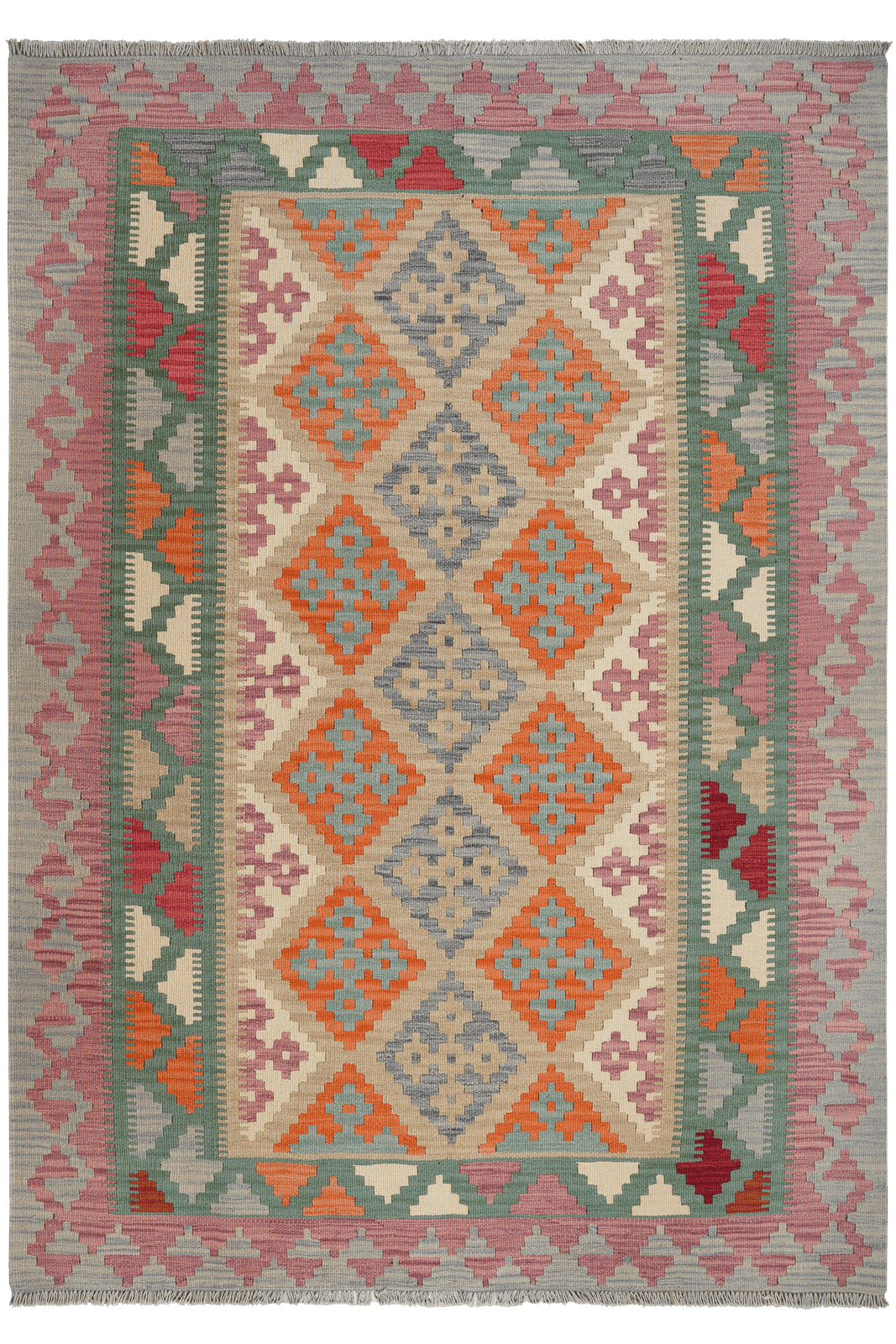 Kelim Gashgai — Handmade, 175x249 cm, Beige, 100% Virgin Wool | Main view