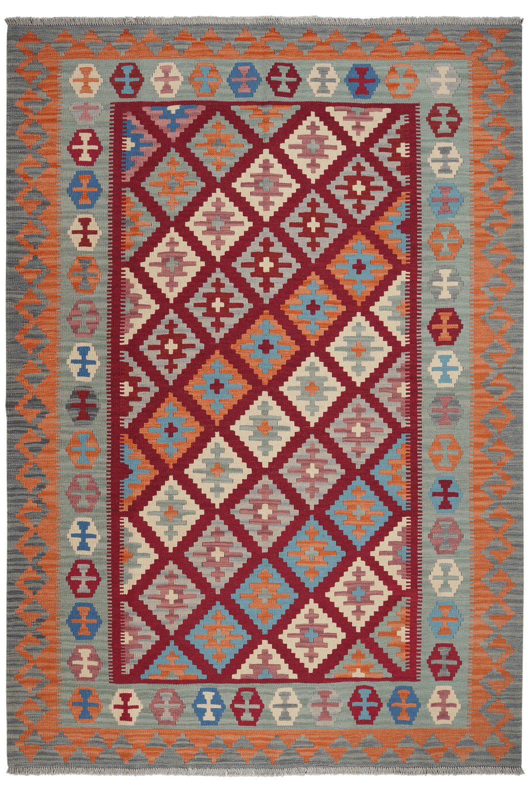 Kelim Gashgai — Handmade, 175x253 cm, Red, 100% Virgin Wool | Main view