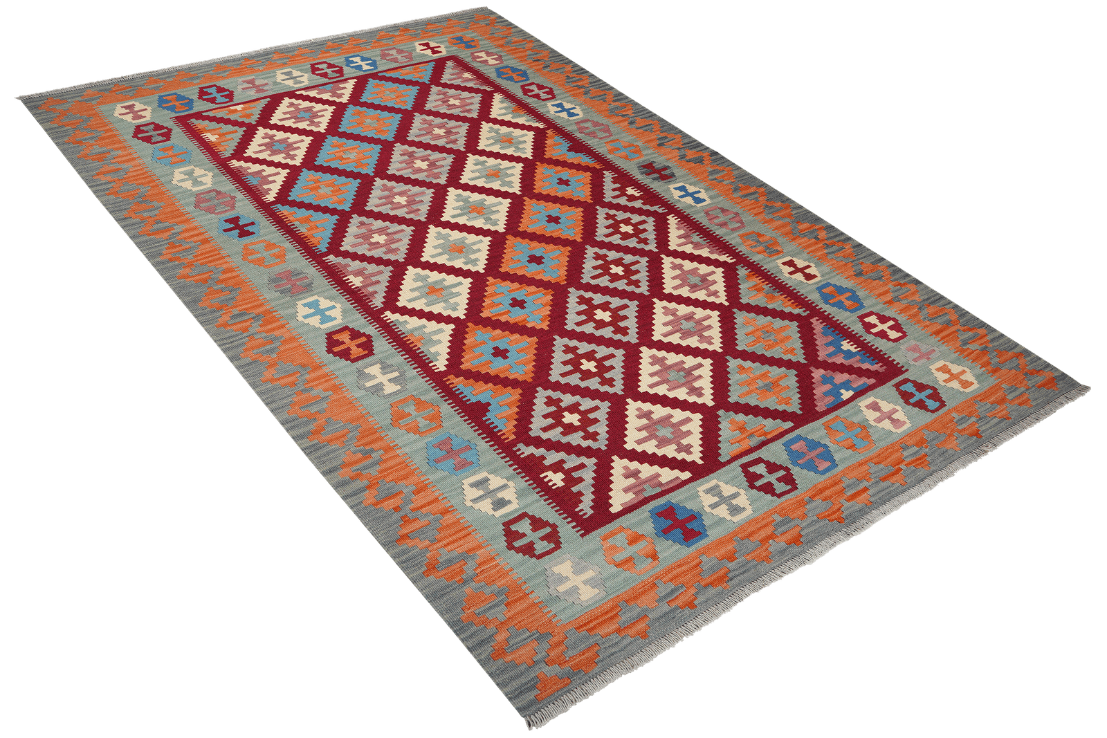 Kelim Gashgai — Handmade, 175x253 cm, Red, 100% Virgin Wool | View 4
