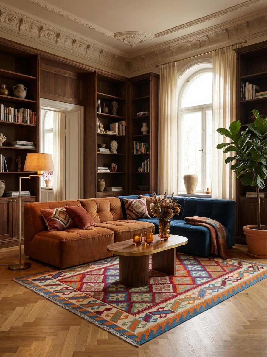 Kelim Gashgai — Handgefertigt, 235x177 cm, Beige, 100% Virgin Wool | Back view