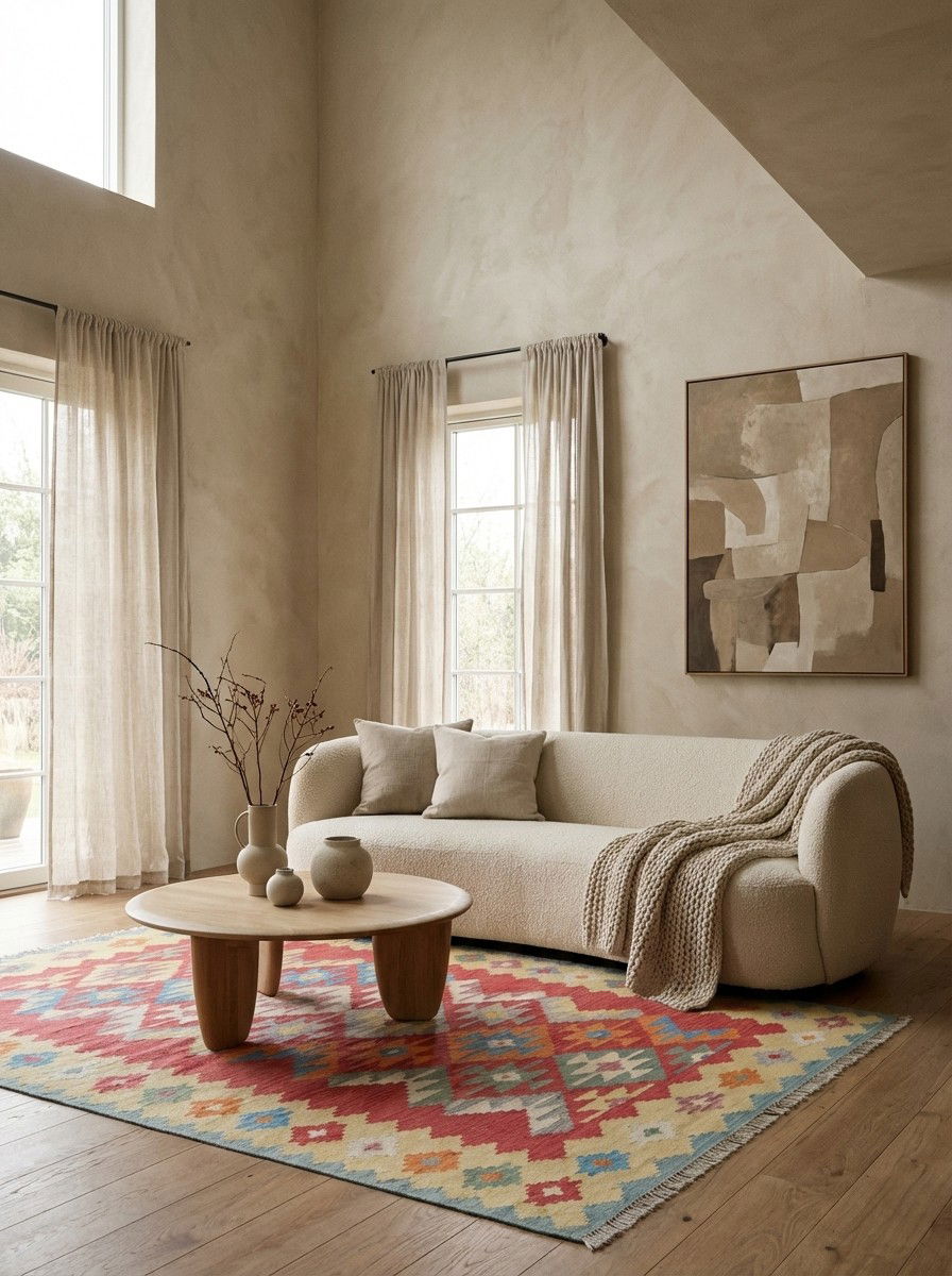 Kelim Gashgai — Handgefertigt, 246x170 cm, Beige, 100% Virgin Wool | Detail view