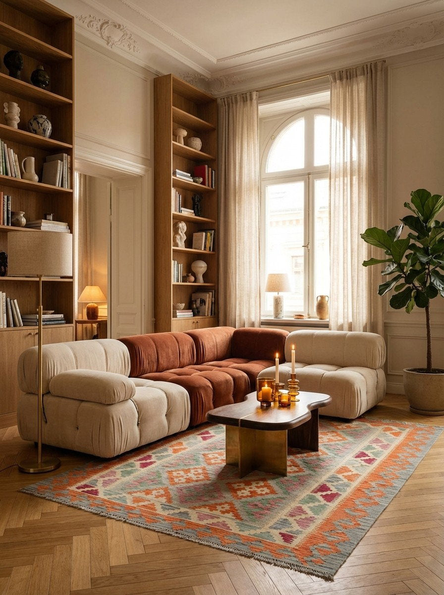 Kelim Gashgai — Handgefertigt, 256x182 cm, Beige, 100% Virgin Wool | Back view