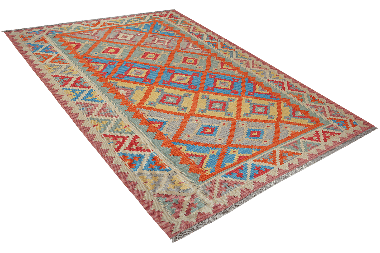 Kelim Gashgai — Handmade, 183x250 cm, Orange, 100% Virgin Wool | View 4