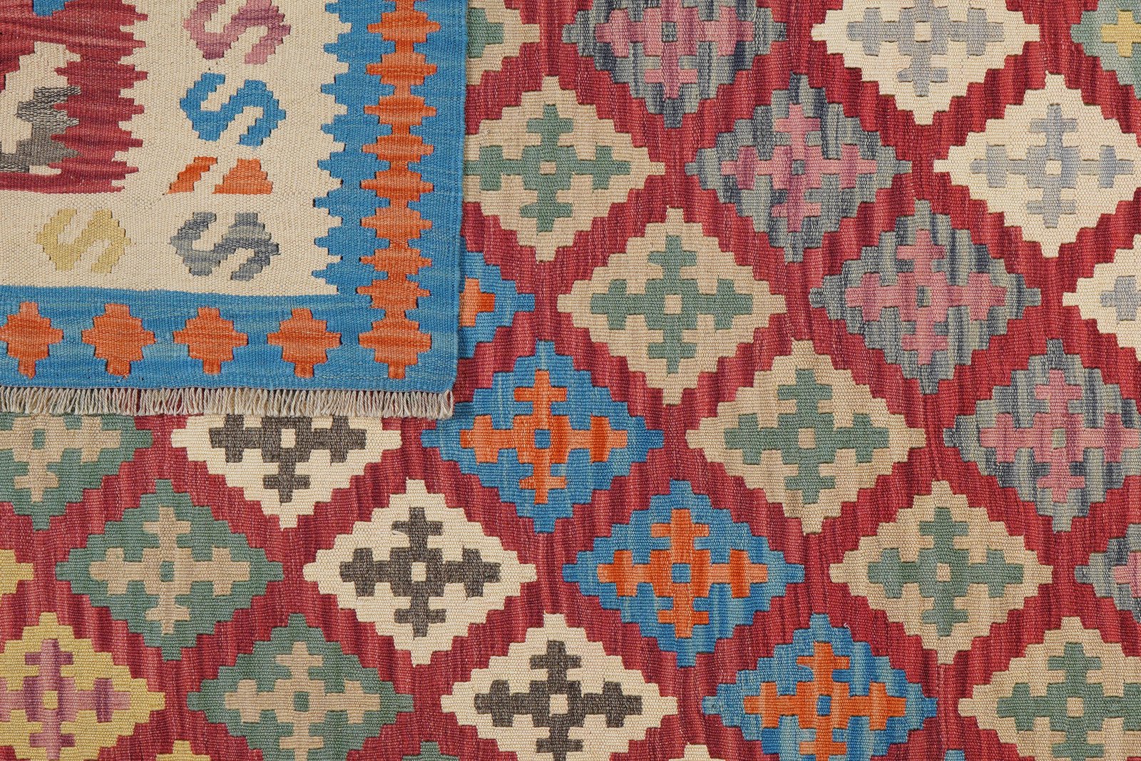 Kelim Gashgai — Handmade, 210x297 cm, Red, 100% Virgin Wool | View 6