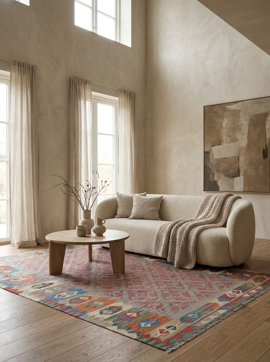 Kelim Gashgai — Handmade, 175x249 cm, Beige, 100% Virgin Wool | Detail view