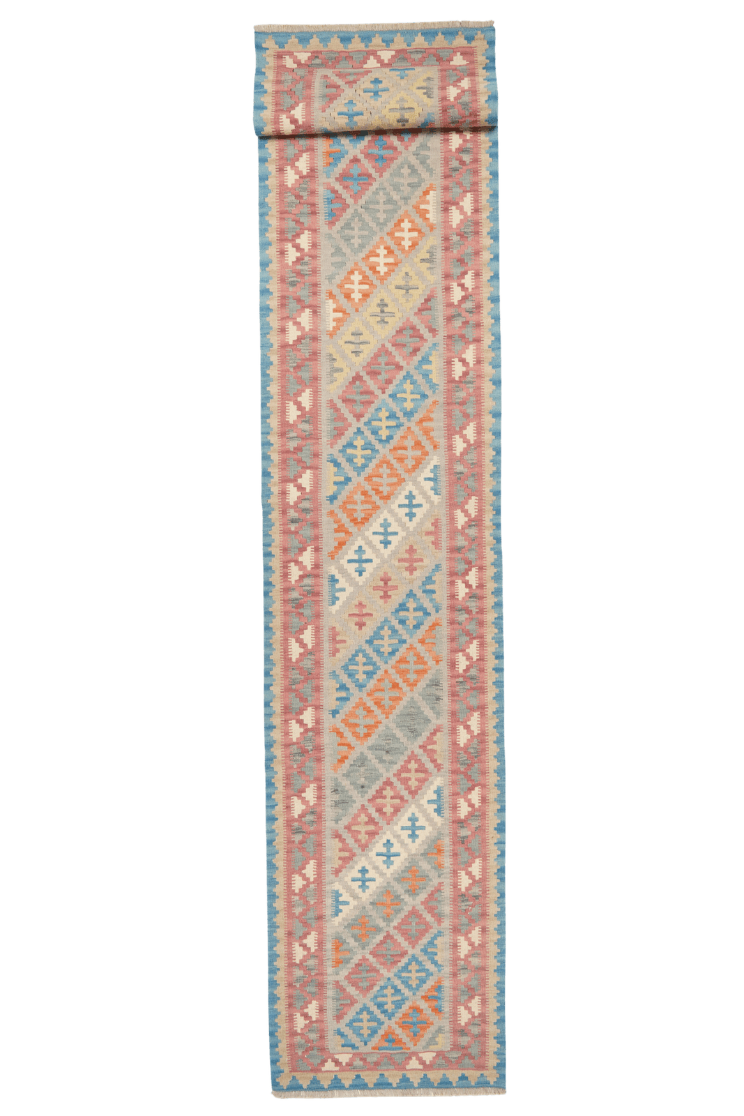 Kelim Gashgai — Handmade, 84x419 cm, Grey, 100% Virgin Wool | Main view