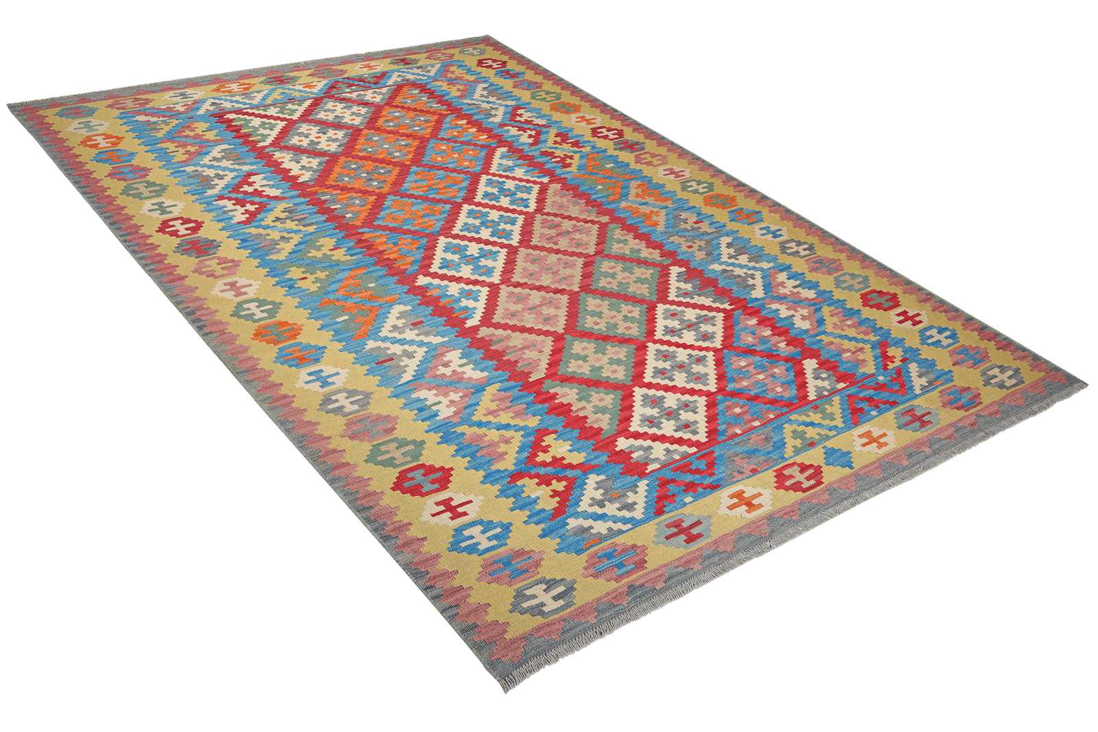 Kelim Gashgai — Handmade, 197x289 cm, Red, 100% Virgin Wool | View 4