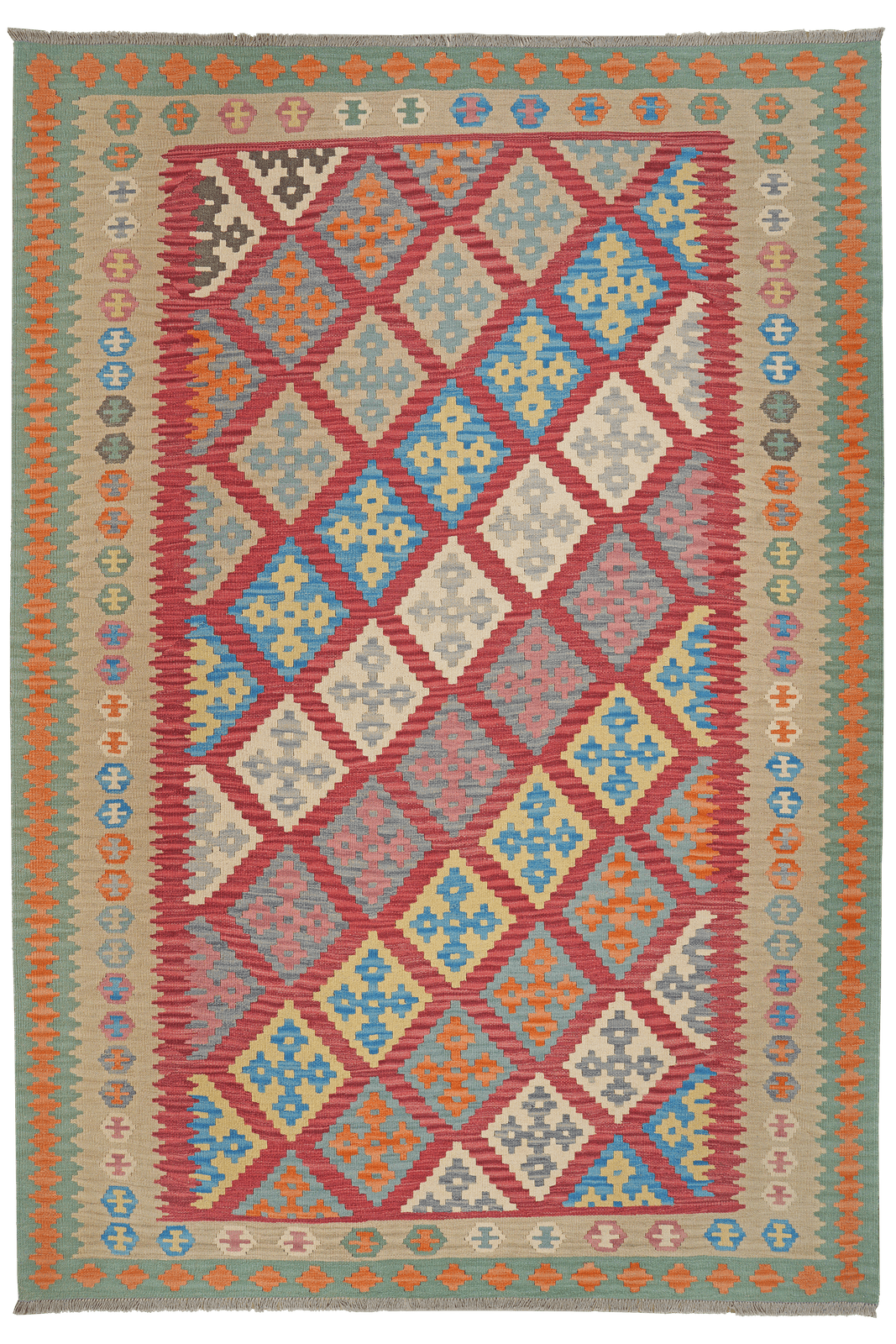 Kelim Gashgai — Handmade, 208x298 cm, Red, 100% Virgin Wool | Main view