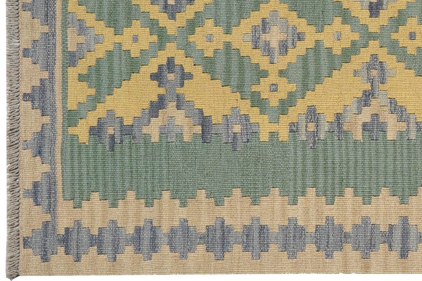Kelim Gashgai — Handmade, 90x252 cm, Green, 100% Virgin Wool | View 3