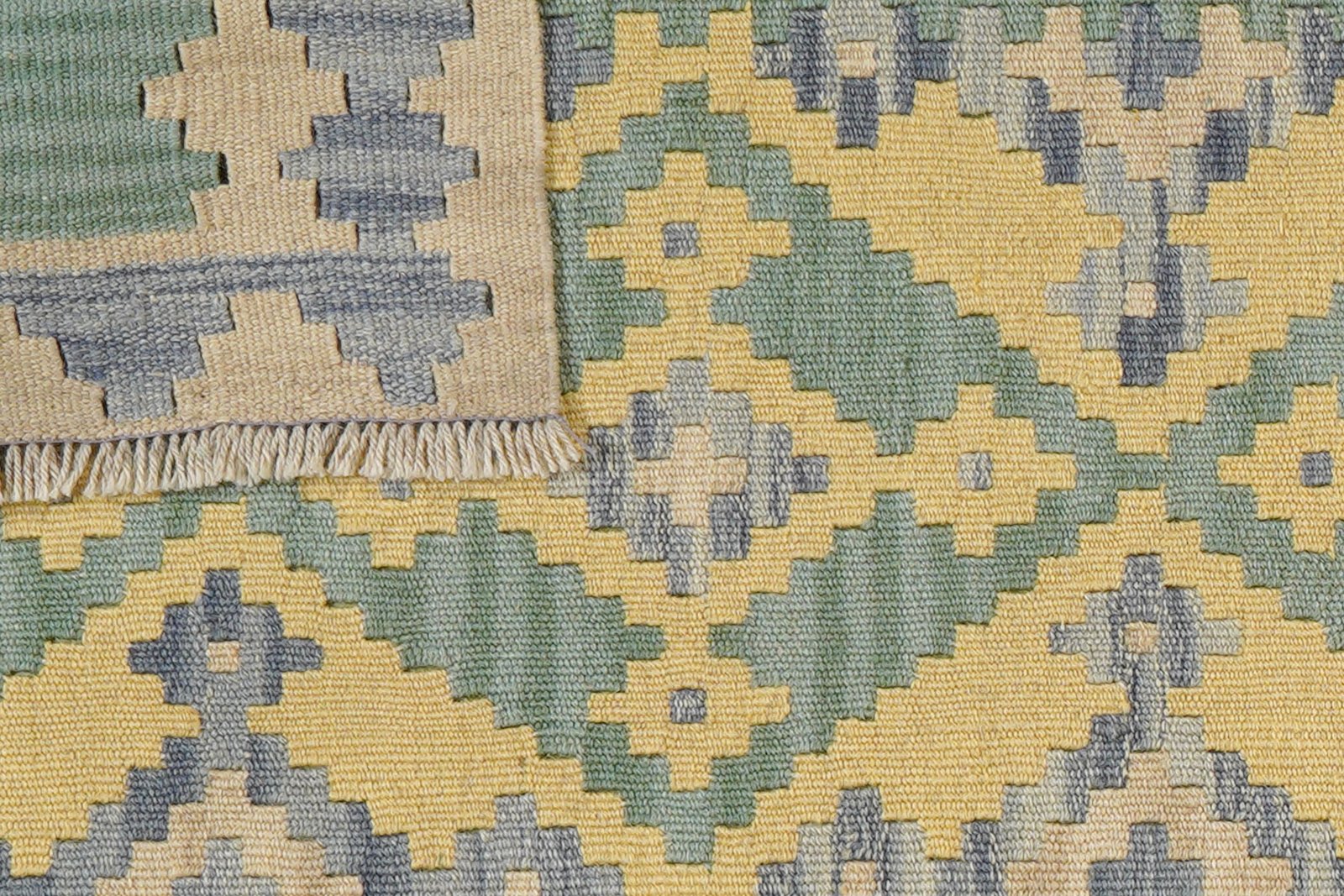 Kelim Gashgai — Handmade, 90x252 cm, Green, 100% Virgin Wool | View 6