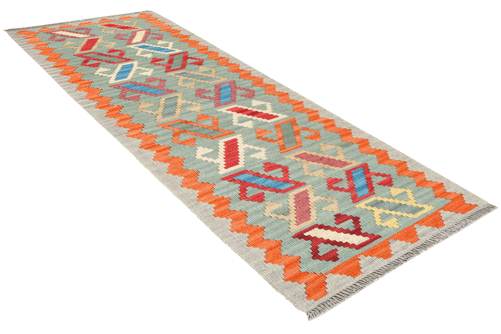 Kelim Gashgai — Handmade, 61x201 cm, Green, 100% Virgin Wool | View 4