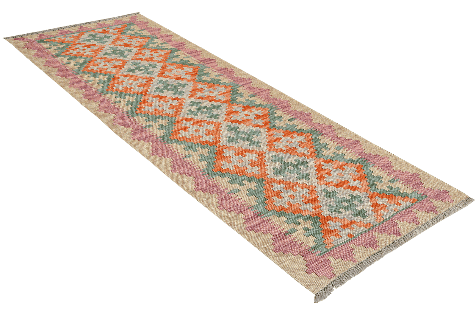 Kelim Gashgai — Handmade, 62x195 cm, Green, 100% Virgin Wool | View 4