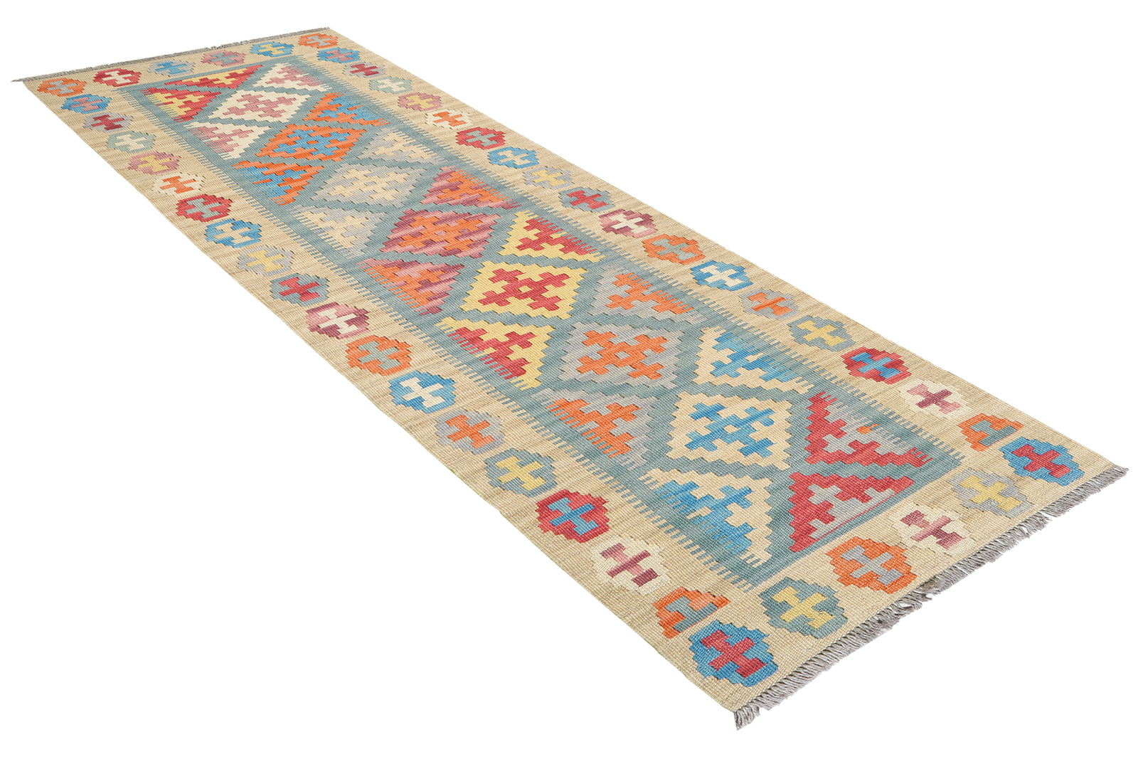 Kelim Gashgai — Handgefertigt, 237x60 cm, Beige, 100% Virgin Wool | View 5