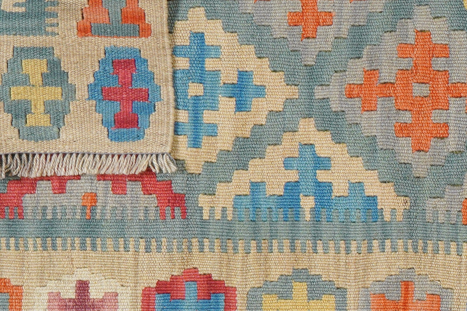 Kelim Gashgai — Handgefertigt, 237x60 cm, Beige, 100% Virgin Wool | View 7