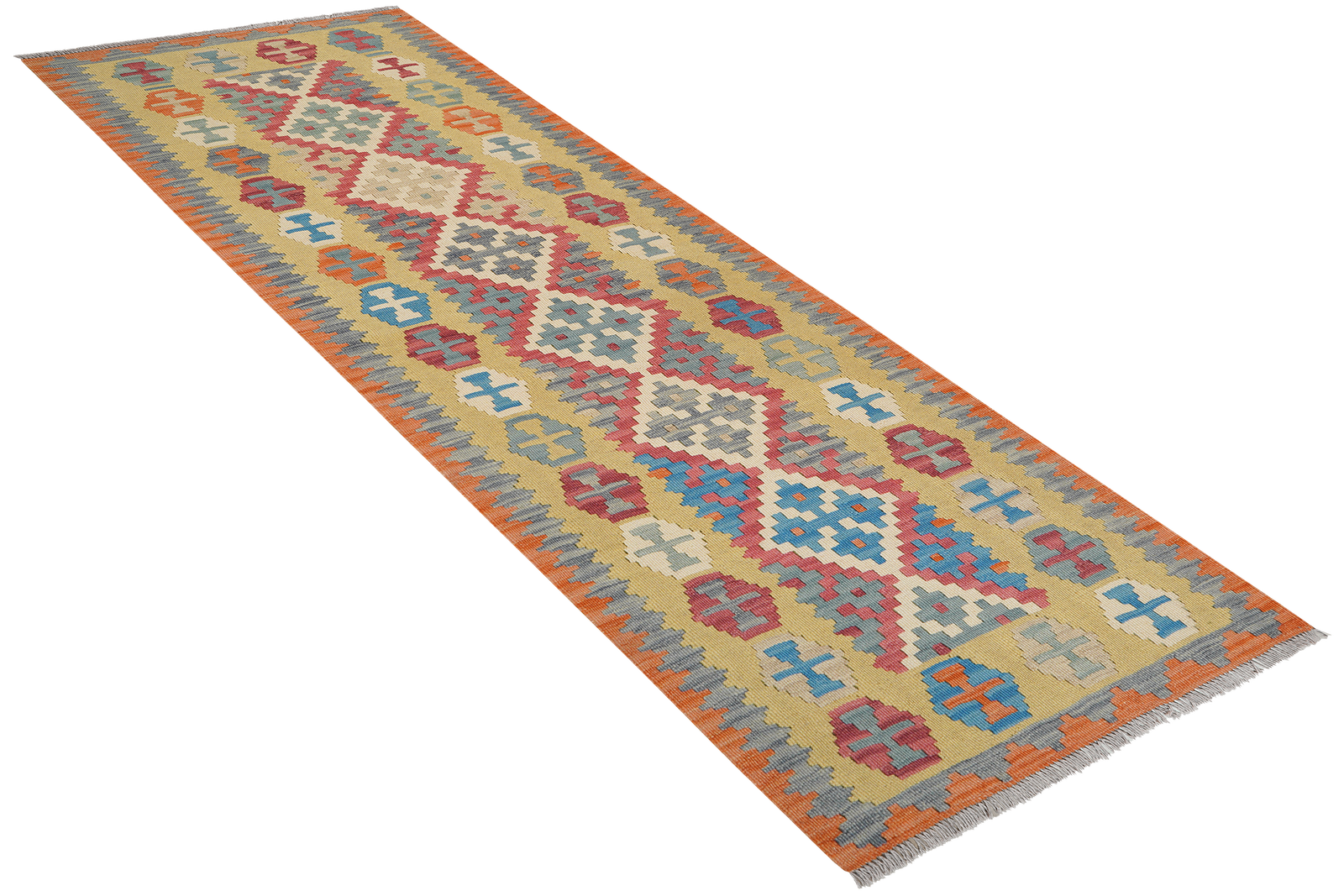 Kelim Gashgai — Handgefertigt, 245x86 cm, Grün, 100% Virgin Wool | View 5