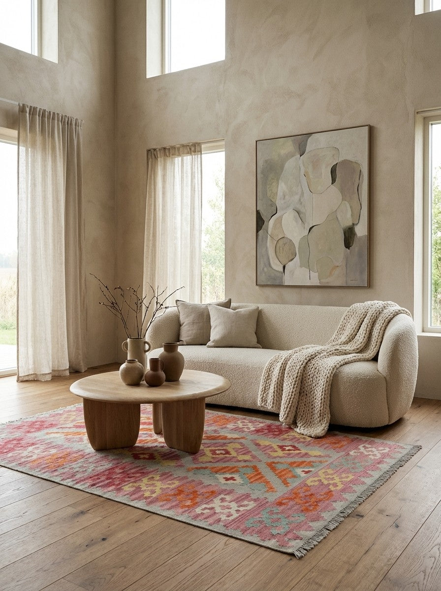 Kelim Gashgai — Handmade, 119x170 cm, Beige, 100% Virgin Wool | Detail view