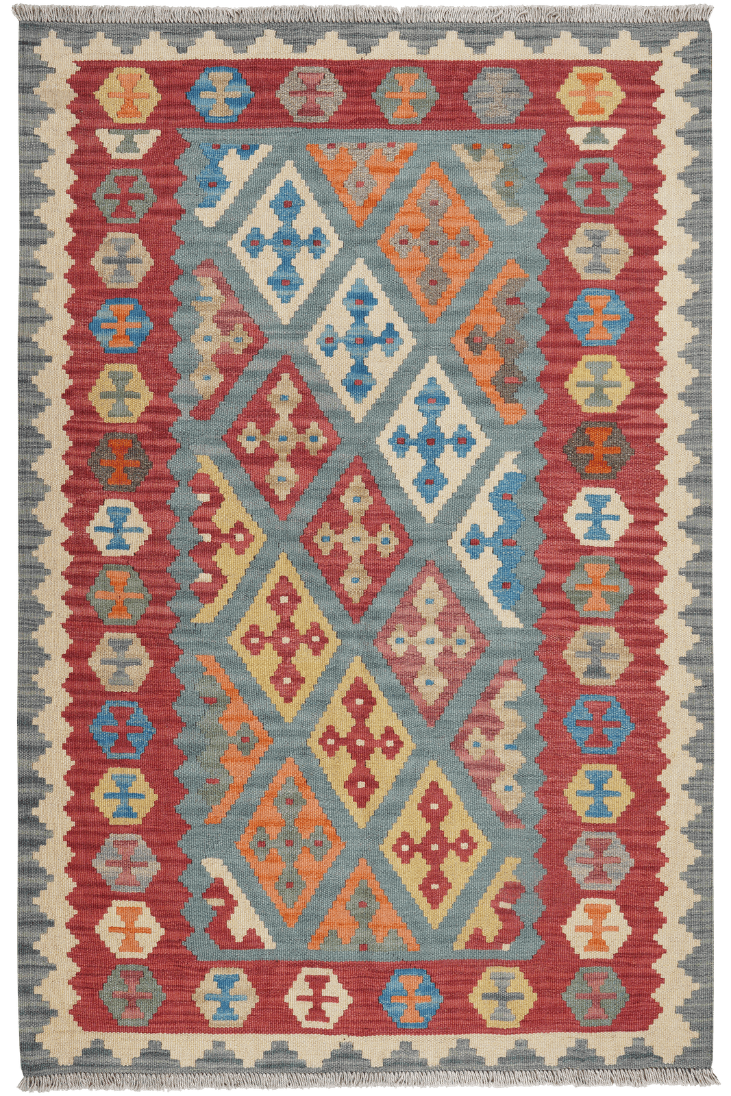 Kelim Gashgai — Handmade, 118x178 cm, Blue, 100% Virgin Wool | Main view