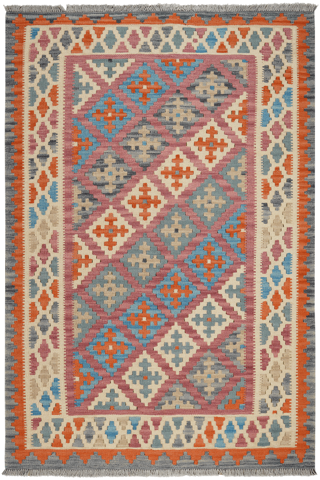 Kelim Gashgai — Handmade, 121x179 cm, Pink, 100% Virgin Wool | Main view