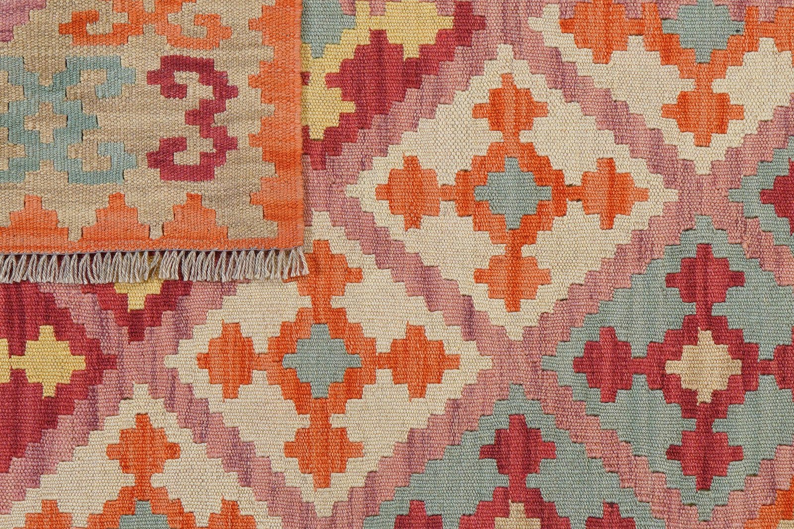 Kelim Gashgai — Handmade, 122x166 cm, Pink, 100% Virgin Wool | View 6
