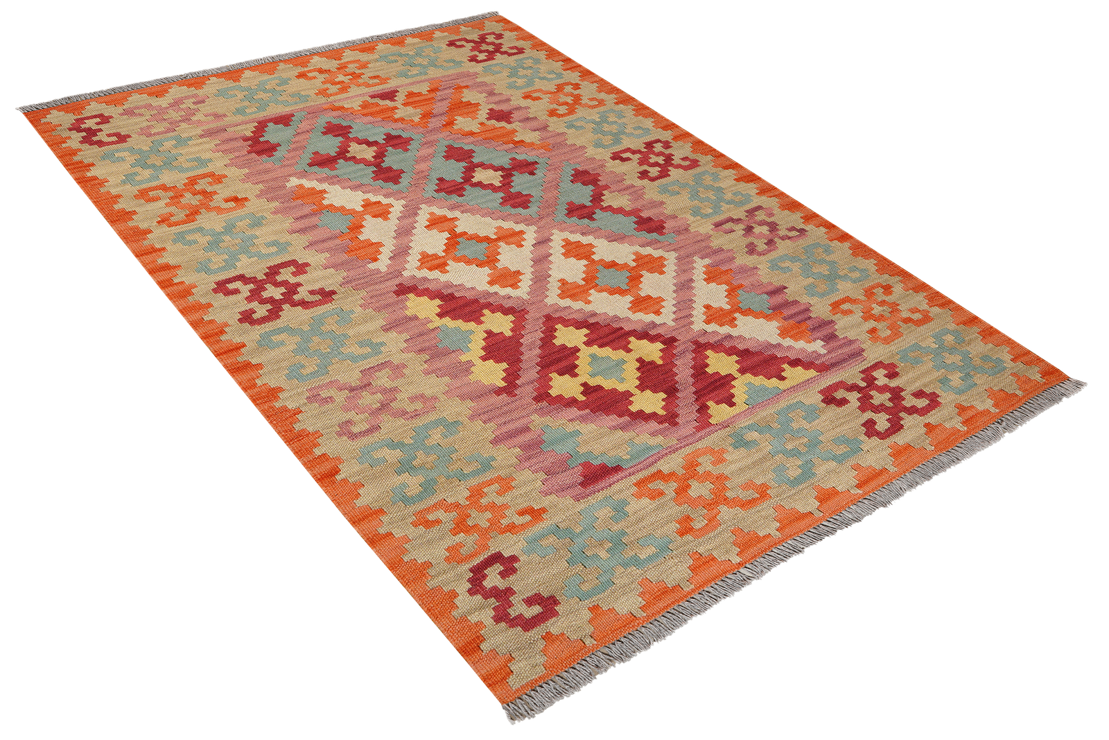 Kelim Gashgai — Handgefertigt, 166x122 cm, Beige, 100% Virgin Wool | View 5