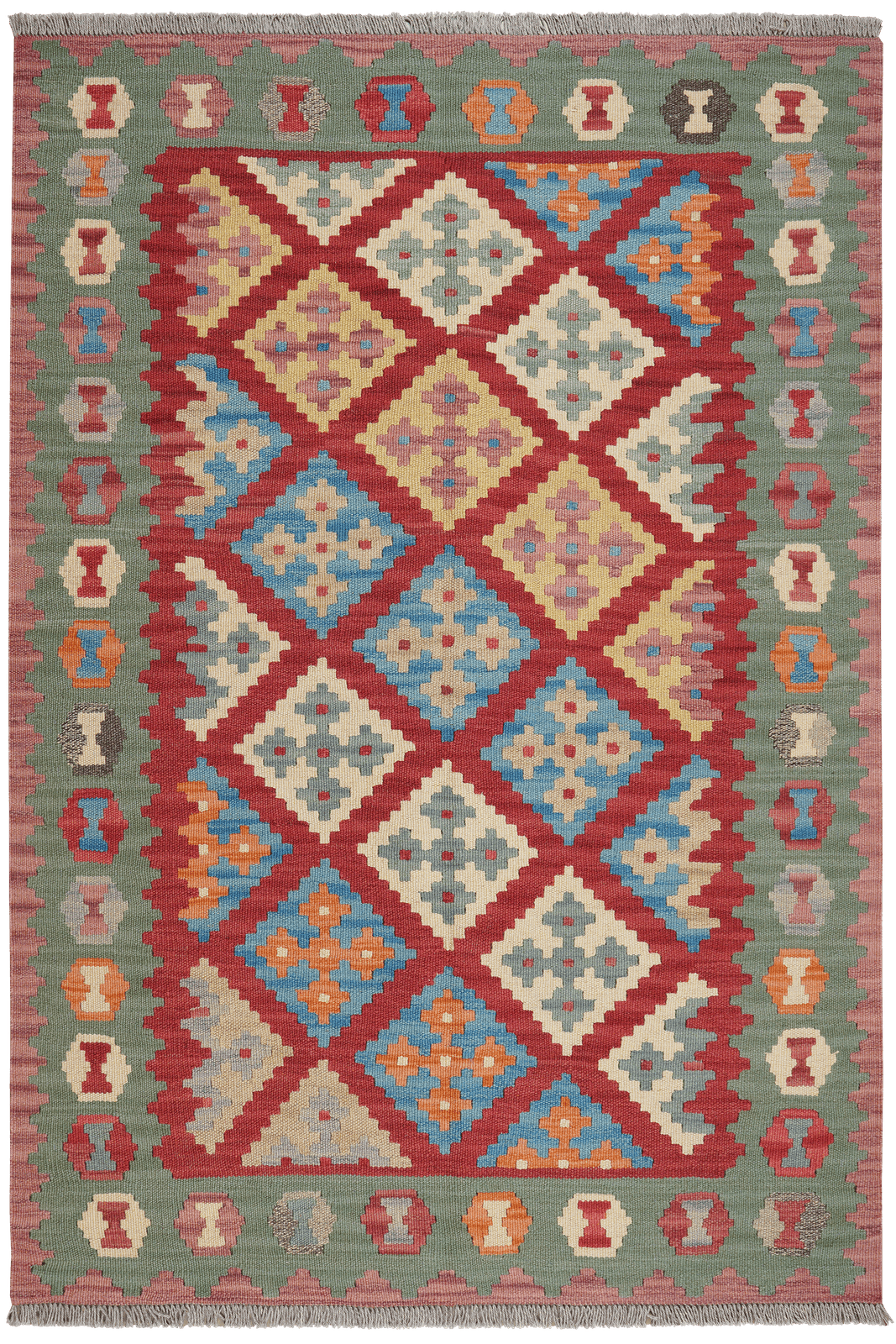 Kelim Gashgai — Handmade, 122x177 cm, Red, 100% Virgin Wool | Main view