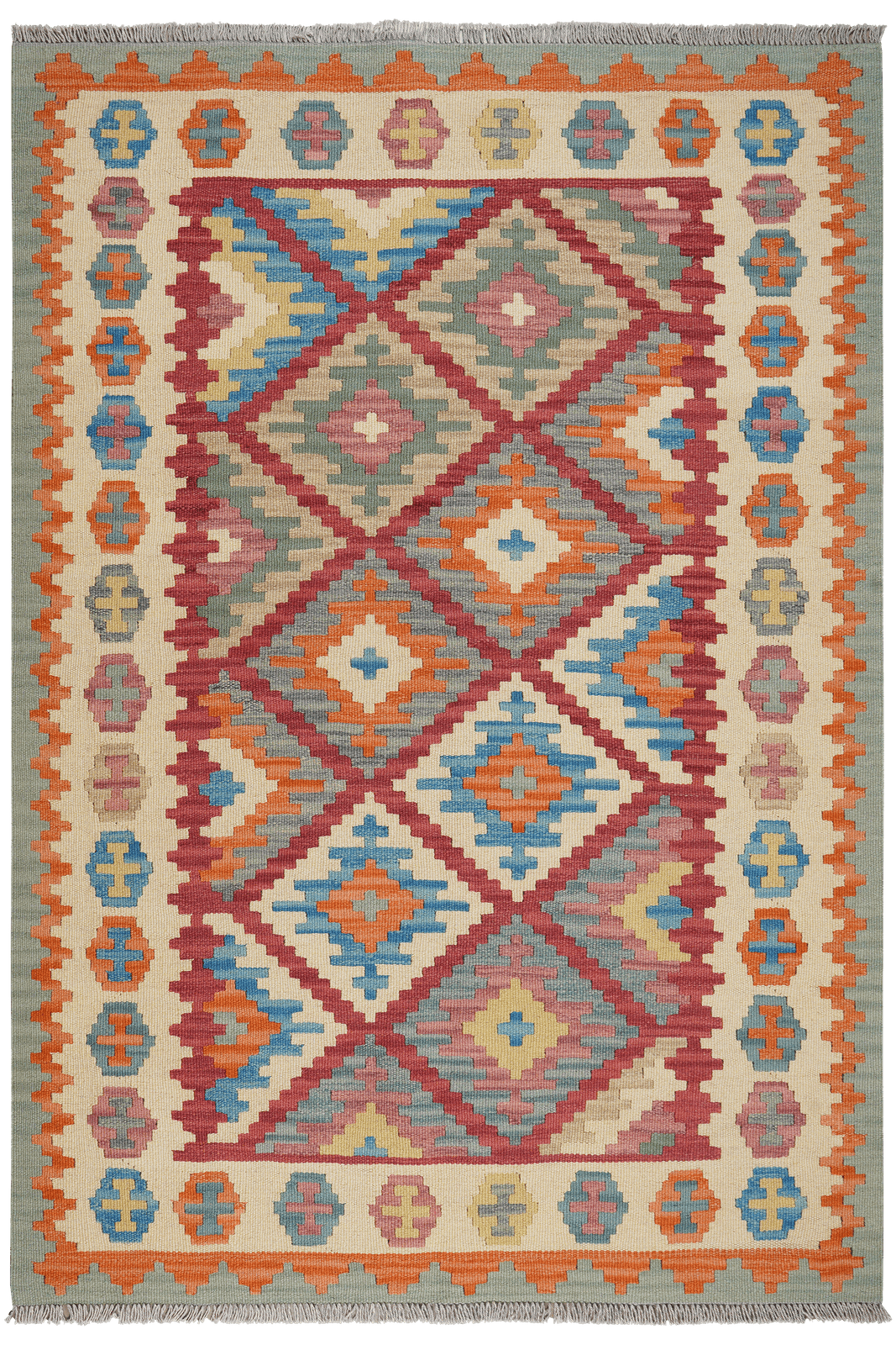 Kelim Gashgai — Handmade, 131x191 cm, Red, 100% Virgin Wool | Main view