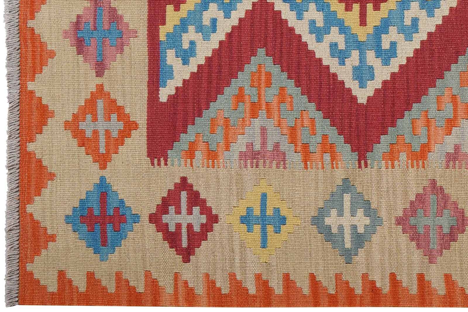 Kelim Gashgai — Handmade, 124x179 cm, Red, 100% Virgin Wool | View 3