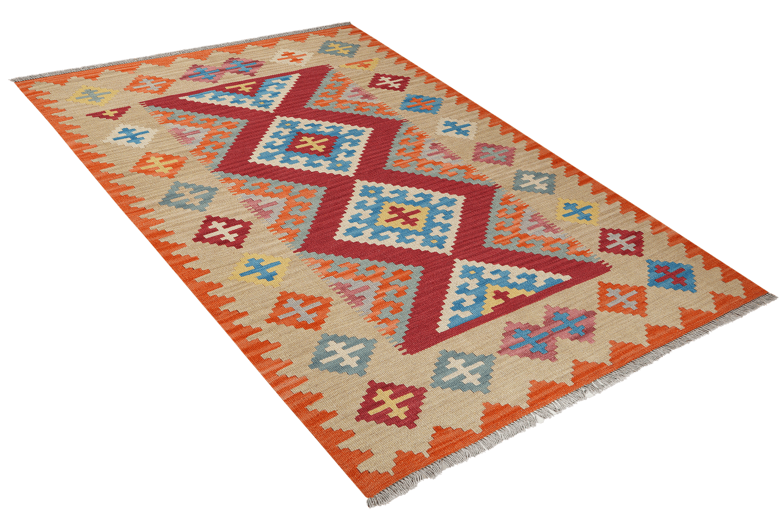 Kelim Gashgai — Handmade, 124x179 cm, Red, 100% Virgin Wool | View 4