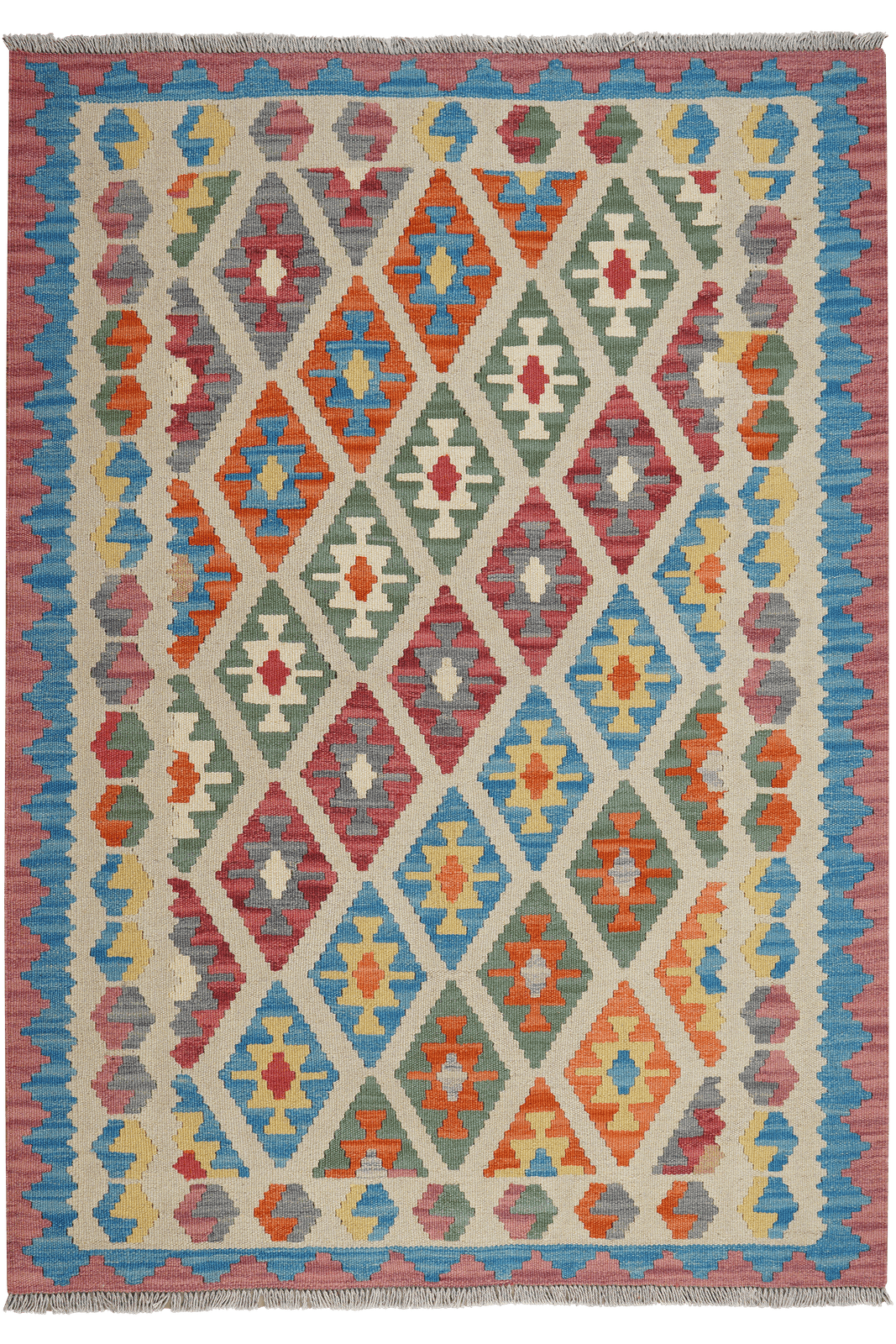 Kelim Gashgai — Handmade, 126x179 cm, Beige, 100% Virgin Wool | Main view