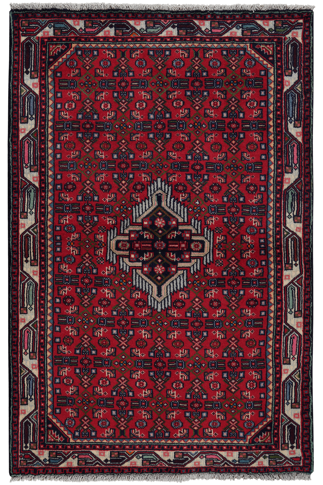 Assadabad — Hand-knotted, 100x153 cm, Red, 100% Virgin Wool | Main view