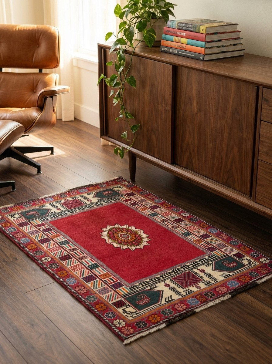 Gashgai — Handgefertigt, 159x108 cm, Rot, 100% Virgin Wool | Back view