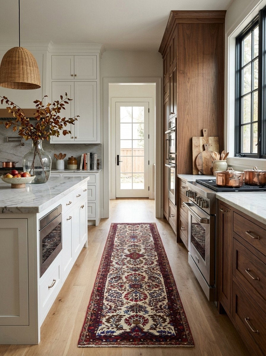 Mehreban — Handgefertigt, 401x81 cm, Blau, 100% Virgin Wool | Back view